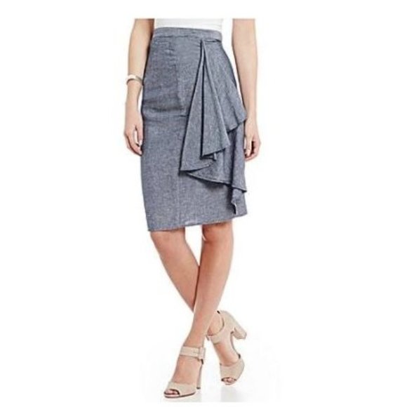 H by Halston Dresses & Skirts - NWT Women's Halston Pencil Skirt Linen Chambray  Blue Denim Color  Size 10